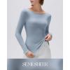 imageSUUKSESS Cloud Cashmere Women Boat Neck Fitted Long Sleeve Shirt Basic Knit TopsAsh Blue