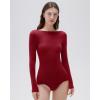 imageSUUKSESS Cloud Cashmere Women Boat Neck Fitted Long Sleeve Shirt Basic Knit TopsBurgundy