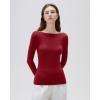 imageSUUKSESS Cloud Cashmere Women Boat Neck Fitted Long Sleeve Shirt Basic Knit TopsBurgundy