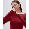 imageSUUKSESS Cloud Cashmere Women Boat Neck Fitted Long Sleeve Shirt Basic Knit TopsBurgundy