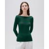 imageSUUKSESS Cloud Cashmere Women Boat Neck Fitted Long Sleeve Shirt Basic Knit TopsDark Green
