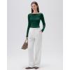imageSUUKSESS Cloud Cashmere Women Boat Neck Fitted Long Sleeve Shirt Basic Knit TopsDark Green