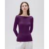 imageSUUKSESS Cloud Cashmere Women Boat Neck Fitted Long Sleeve Shirt Basic Knit TopsPlum
