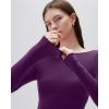 imageSUUKSESS Cloud Cashmere Women Boat Neck Fitted Long Sleeve Shirt Basic Knit TopsPlum