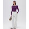 imageSUUKSESS Cloud Cashmere Women Boat Neck Fitted Long Sleeve Shirt Basic Knit TopsPlum