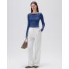 imageSUUKSESS Cloud Cashmere Women Boat Neck Fitted Long Sleeve Shirt Basic Knit TopsRoyal Blue