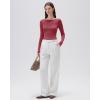 imageSUUKSESS Cloud Cashmere Women Boat Neck Fitted Long Sleeve Shirt Basic Knit TopsWatermelon Red