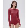 imageSUUKSESS Cloud Cashmere Women Boat Neck Fitted Long Sleeve Shirt Basic Knit TopsWatermelon Red