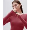 imageSUUKSESS Cloud Cashmere Women Boat Neck Fitted Long Sleeve Shirt Basic Knit TopsWatermelon Red