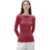 imageSUUKSESS Cloud Cashmere Women Boat Neck Fitted Long Sleeve Shirt Basic Knit TopsWatermelon Red