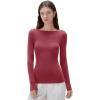 imageSUUKSESS Cloud Cashmere Women Boat Neck Fitted Long Sleeve Shirt Basic Knit TopsWatermelon Red