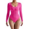 imageSUUKSESS Women Ribbed Seamless Long Sleeve Bodysuit Square Scoop Notch Neck Bodysuit