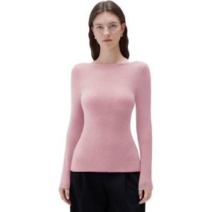 imageSUUKSESS Cloud Cashmere Women Boat Neck Fitted Long Sleeve Shirt Basic Knit TopsPink