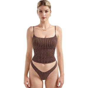 imageSUUKSESS Women Sexy Square Neck Tank Top Summer Y2K Going Out Basic Cami ShirtBrown Polka Dots