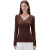 imageSUUKSESS Cloud Cashmere Women Basic Tops V Neck Boat Neck Lace Long Sleeve Shirt03deep Brown