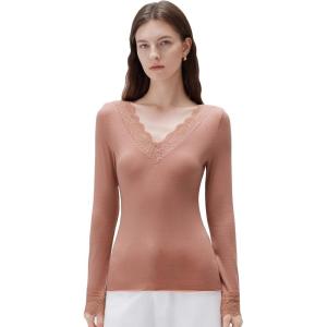 imageSUUKSESS Cloud Cashmere Women Basic Tops V Neck Boat Neck Lace Long Sleeve Shirt06pink
