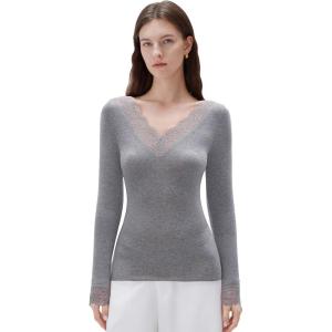 imageSUUKSESS Cloud Cashmere Women Basic Tops V Neck Boat Neck Lace Long Sleeve Shirt09grey