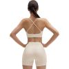 imageSUUKSESS Womens Workout Set Crew Neck Strappy Sports Bra Tank High Waist Tummy Control Bike Short OutfitApricot