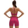 imageSUUKSESS Womens Workout Set Crew Neck Strappy Sports Bra Tank High Waist Tummy Control Bike Short OutfitRose Purple