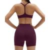 imageSUUKSESS Workout Sets for Women Y Back Sports Bras Padded Racerback Low Impact Thin Strap Top Biker Shorts with PocketsMaroon