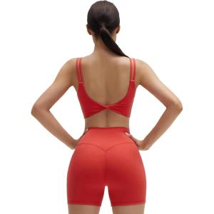 imageSUUKSESS Womens Workout Set Fitness Yoga Pilates Crop Tank Twist Back Cami High Waisted Tummy Control Bike ShortRed