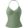 imageSUUKSESS Impact Longline Strappy Top Halter Workout Top for Women Padded Backless Sport Gym Tank with Adjustable StrapSage Green