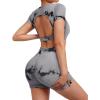 imageSUUKSESS Open Back Short Sleeve Scrunch Butt Booty Shorts Seamless Ribbed Workout Sets 2 Piece Outfits1 Black Tie Dye