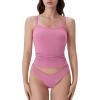 imageSUUKSESS Women Cotton Rib Padded Tank Tops Sleeveless Spaghetti Strap Square Neck Tops Summer Camisole Going Out Shirts05 Pink