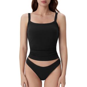 imageSUUKSESS Women Cotton Rib Padded Tank Tops Sleeveless Spaghetti Strap Square Neck Tops Summer Camisole Going Out Shirts01 Black