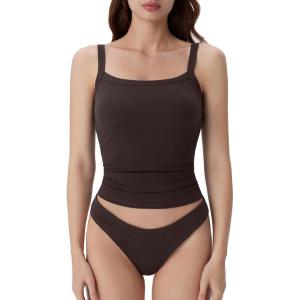 imageSUUKSESS Women Cotton Rib Padded Tank Tops Sleeveless Spaghetti Strap Square Neck Tops Summer Camisole Going Out Shirts04 Coffee