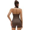 imageSUUKSESS Women 2 Piece Workout Sets Halter Neck Padded Yoga Tank Tops High Waisted Biker Shorts with PocketsBrown