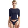 imageSUUKSESS Women Double Lined Half Sleeve Boat Neck Tops Tight Fitted ShirtsNavy Blue