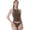 imageSUUKSESS Women Halter Padded Tank Tops Double Lined Backless Summer Going Out TopsBrown