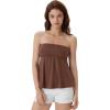 imageSUUKSESS Women Peplum Tube Tops with Built in Bra Summer Cute Sleeveless Strapless Babydoll Tank TopDark Brown