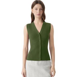 imageSUUKSESS Women Button Down Vest Tops Summer V Neck Sleeveless Tank Tops Business Casual Sweater VestArmy Green