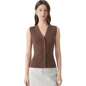 imageSUUKSESS Women Button Down Vest Tops Summer V Neck Sleeveless Tank Tops Business Casual Sweater VestBrown