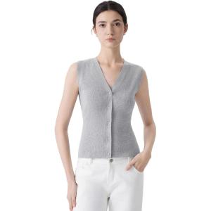 imageSUUKSESS Women Button Down Vest Tops Summer V Neck Sleeveless Tank Tops Business Casual Sweater VestGrey