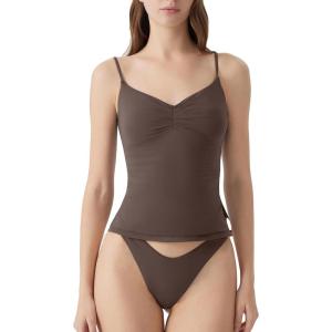 imageSUUKSESS Women Double Lined Basic Tank Top Summer Padded Going Out Tops Sleeveless Camisole Shirts03 Brown