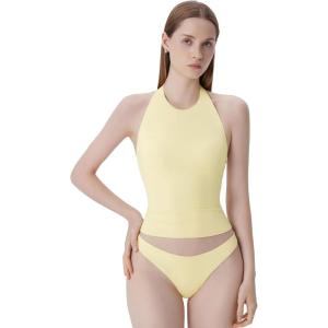 imageSUUKSESS Women Halter Padded Tank Tops Double Lined Backless Summer Going Out TopsButter Yellow