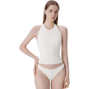 imageSUUKSESS Women Halter Padded Tank Tops Double Lined Backless Summer Going Out TopsWhiteno Padded