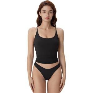 imageSUUKSESS Women Padded Scoop Neck Tank Tops Double Line Going Out Basic Camisole Top01 Black