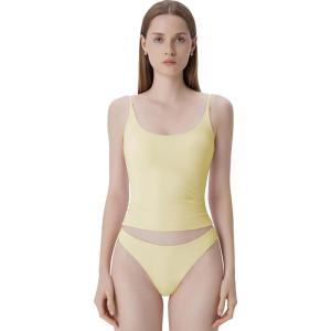 imageSUUKSESS Women Padded Scoop Neck Tank Tops Double Line Going Out Basic Camisole TopButter Yellow