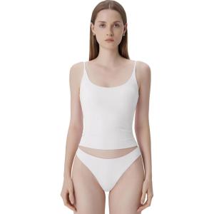 imageSUUKSESS Women Padded Scoop Neck Tank Tops Double Line Going Out Basic Camisole TopSnow White