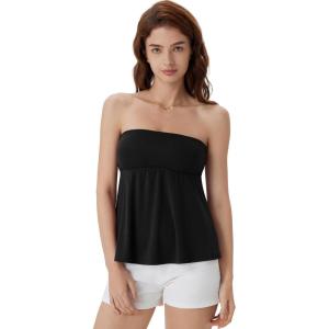 imageSUUKSESS Women Peplum Tube Tops with Built in Bra Summer Cute Sleeveless Strapless Babydoll Tank Top01 Black