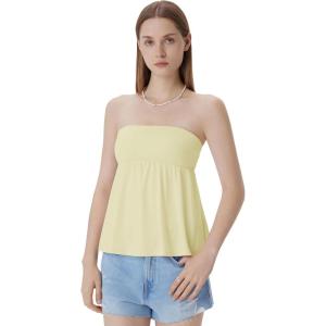 imageSUUKSESS Women Peplum Tube Tops with Built in Bra Summer Cute Sleeveless Strapless Babydoll Tank TopYellow