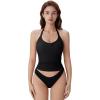imageSUUKSESS Halter Tank Top for Women with Built in Bra Cotton Ribbed V Neck CamiBlack