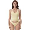 imageSUUKSESS Halter Tank Top for Women with Built in Bra Cotton Ribbed V Neck CamiButter Yellow