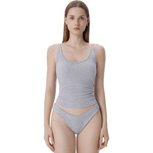 imageSUUKSESS Women Padded Cotton Ribbed V Neck Tank Top Summer Basic Going Out TopsGrey