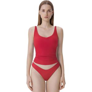 imageSUUKSESS Women Padded Cotton Ribbed V Neck Tank Top Summer Basic Going Out TopsRed