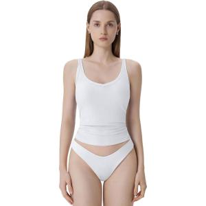 imageSUUKSESS Women Padded Cotton Ribbed V Neck Tank Top Summer Basic Going Out TopsSnow White